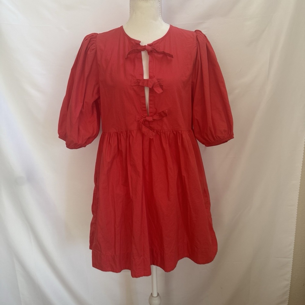 Band of the Free Scarlet red bow mini dress Tie Front Size Medium - Picture 2 of 12